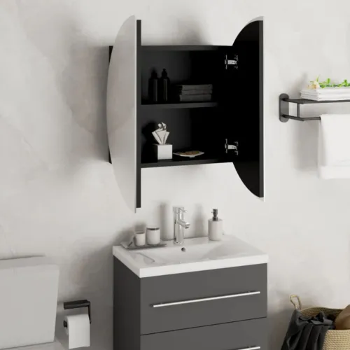 Kupaonski ormarić s okruglim ogledalom LED crni 47x47x17,5 cm - Crna 47 x 47 x 17.5 cm Cijena