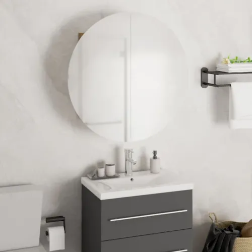 Kupaonski ormarić s okruglim ogledalom LED crni 47x47x17,5 cm - Crna 47 x 47 x 17.5 cm Cijena