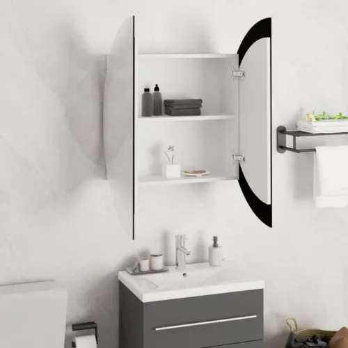 Kupaonski ormarić s okruglim ogledalom LED bijeli 54x54x17,5 cm - Bijela 54 x 54 x 17.5 cm 1 Cijena