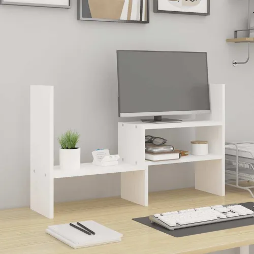 Stalak za monitor bijeli (39-72) x 17 x 43 cm masivna borovina - Bijela Bijela Cijena