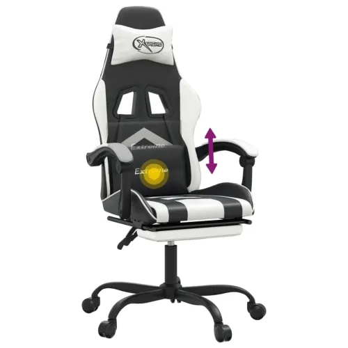 Okretna Gaming stolica s osloncem crno-bijela od umjetne kože - Crno-bijelo Sa naslonom za noge Cijena