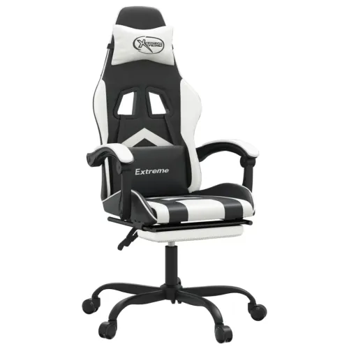 Okretna Gaming stolica s osloncem crno-bijela od umjetne kože - Crno-bijelo Sa naslonom za noge Cijena