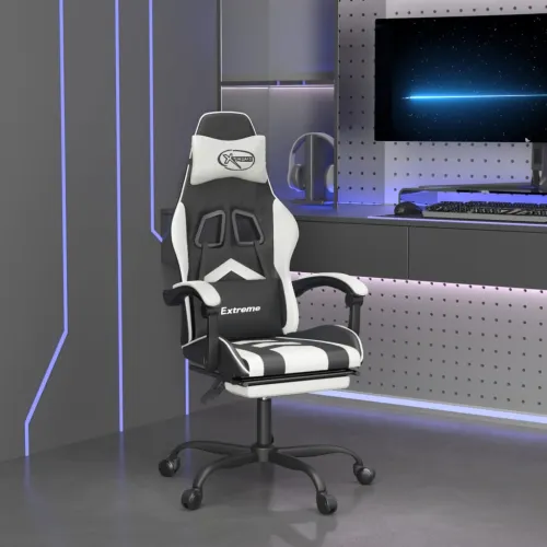Okretna Gaming stolica s osloncem crno-bijela od umjetne kože - Crno-bijelo Sa naslonom za noge Cijena