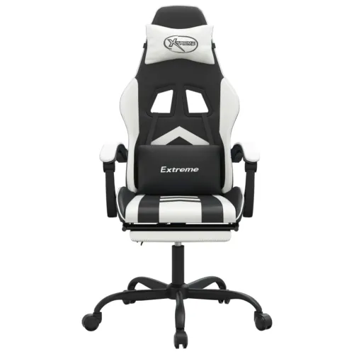 Okretna Gaming stolica s osloncem crno-bijela od umjetne kože - Crno-bijelo Sa naslonom za noge Cijena