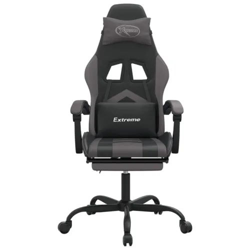 Okretna Gaming stolica s osloncem crno-siva od umjetne kože - Crna i siva Sa naslonom za noge Cijena