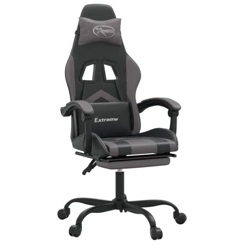 Okretna Gaming stolica s osloncem crno-siva od umjetne kože - Crna i siva Sa naslonom za noge Cijena