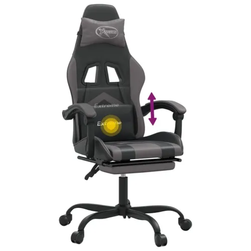 Okretna Gaming stolica s osloncem crno-siva od umjetne kože - Crna i siva Sa naslonom za noge Cijena
