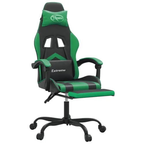 Okretna Gaming stolica s osloncem crno-zelena od umjetne kože - Crna i zelena Sa naslonom za noge Cijena
