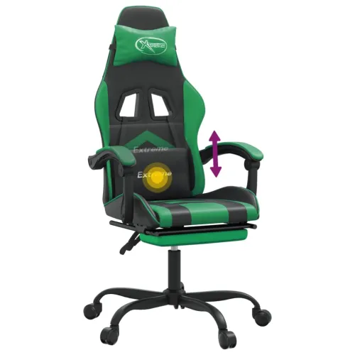 Okretna Gaming stolica s osloncem crno-zelena od umjetne kože - Crna i zelena Sa naslonom za noge Cijena