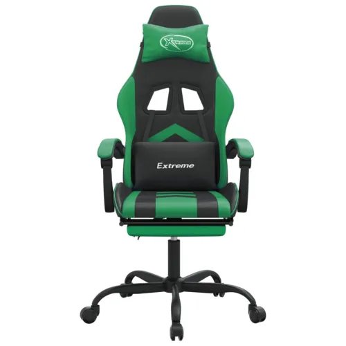 Okretna Gaming stolica s osloncem crno-zelena od umjetne kože - Crna i zelena Sa naslonom za noge Cijena