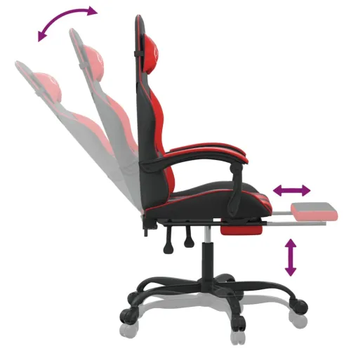 Okretna Gaming stolica s osloncem crno-crvena od umjetne kože - Crna i crvena Sa naslonom za noge Cijena