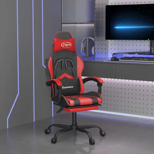 Okretna Gaming stolica s osloncem crno-crvena od umjetne kože - Crna i crvena Sa naslonom za noge Cijena