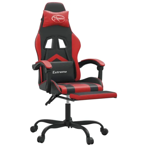 Okretna Gaming stolica s osloncem crno-crvena od umjetne kože - Crna i crvena Sa naslonom za noge Cijena