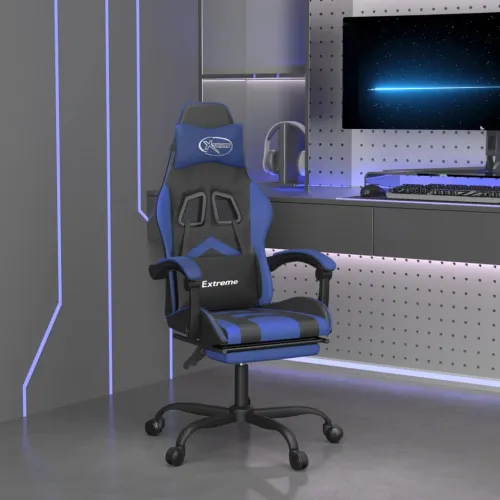 Okretna Gaming stolica s osloncem crno-plava od umjetne kože - Crna i plava Sa naslonom za noge Cijena