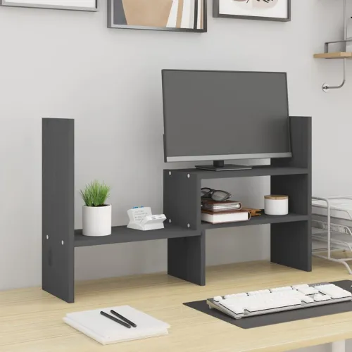 Stalak za monitor sivi (39 - 72) x 17 x 43 cm masivna borovina - Siva Siva Cijena