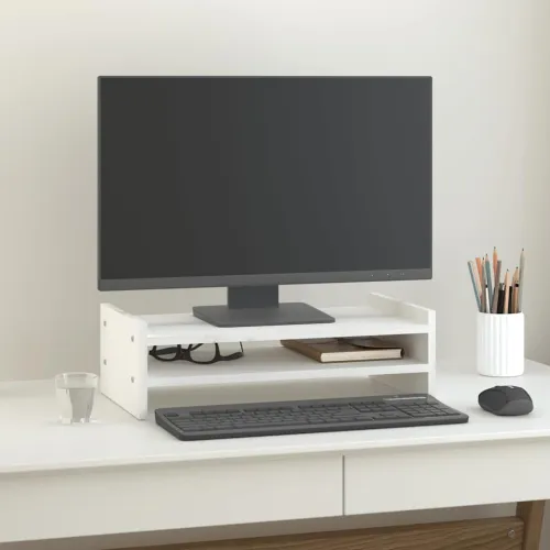 Stalak za monitor bijeli 50 x 27 x 15 cm od masivne borovine - Bijela 50 x 27 x 15 cm Bijela 50 x 27 x 15 cm Cijena
