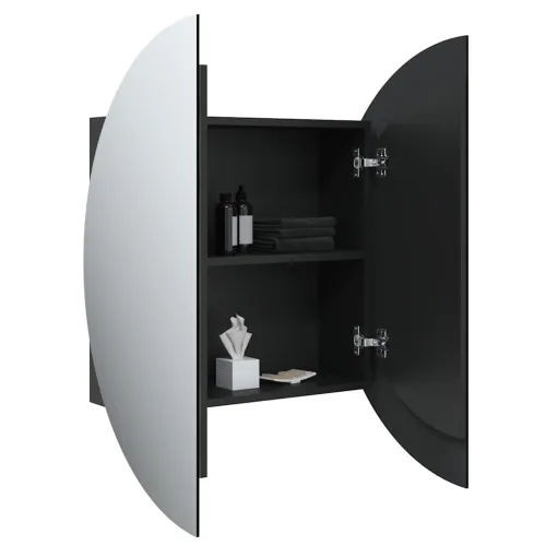 Kupaonski ormarić s okruglim ogledalom LED crni 54x54x17,5 cm - Crna 54 x 54 x 17.5 cm Cijena