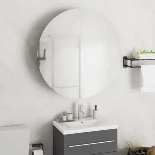 Kupaonski ormarić s okruglim ogledalom LED crni 54x54x17,5 cm - Crna 54 x 54 x 17.5 cm Cijena