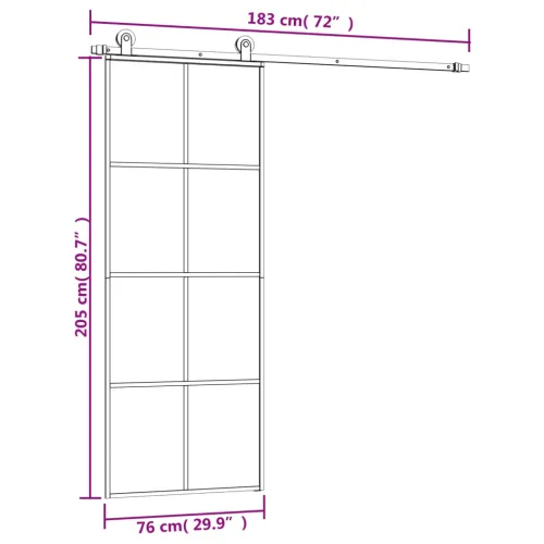 Klizna vrata s priborom 76 x 205 cm od ESG stakla i aluminija - 76 x 205 cm Mreže 4 x 2 Cijena