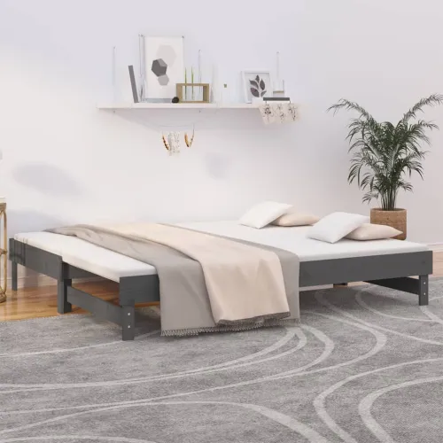 Dnevni ležaj na izvlačenje sivi 2x(100x200) cm masivna borovina - Siva 2x (100 x 200) cm Cijena