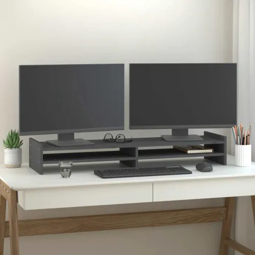 Stalak za monitor sivi 100x27x15 cm od masivne borovine - Siva 100 x 27 x 15 cm Siva 100 x 27 x 15 cm Cijena