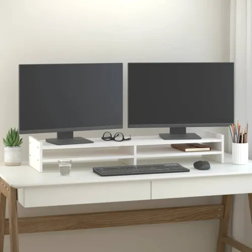 Stalak za monitor bijeli 100x27x15 cm od masivne borovine - Bijela 100 x 27 x 15 cm Bijela 100 x 27 x 15 cm Cijena