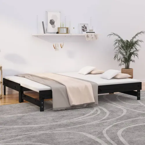 Dnevni ležaj na izvlačenje crni 2x(100x200) cm masivna borovina - Crna 2x (100 x 200) cm Cijena