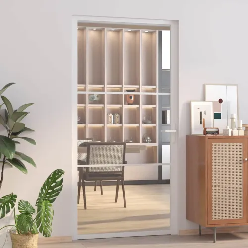 Unutarnja vrata 102,5x201,5 cm bijela od ESG stakla i aluminija - Bijela i prozirna 102,5 x 201,5 cm 2 vodoravne šipke Cijena