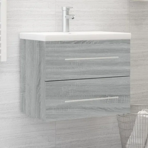 Ormarić s ugrađenim Lavabo - Umivaonikom boja sivog hrasta sonome drveni - Sivi hrast sonoma 60 x 38.5 x 48 cm bez slavine Cijena