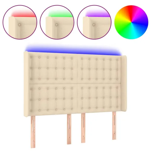 LED uzglavlje krem 147 x 16 x 118/128 cm od tkanine - Krema 147 x 16 x 118/128 cm Cijena