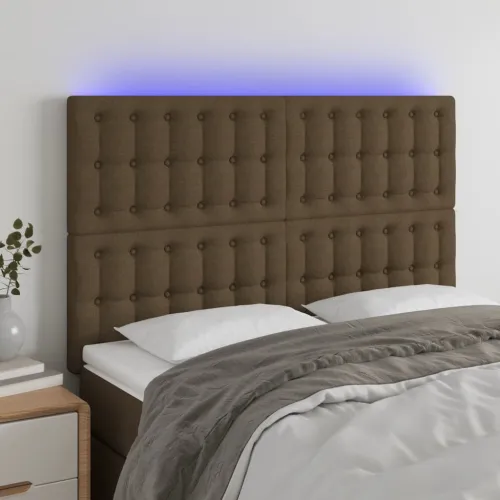 LED uzglavlje tamnosmeđe 144x5x118/128 cm od tkanine - Tamno smeđa 144 x 5 x 118/128 cm Cijena