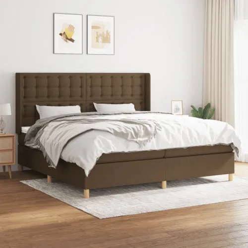 Boxspring - Krevet s oprugama i madracem tamnosmeđi 200x200 cm od tkanine - Tamno smeđa 200 x 200 cm gumbi Tamno smeđa Cijena