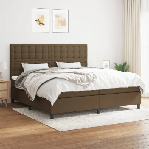 Boxspring - Krevet s oprugama i madracem tamnosmeđi 200x200 cm od tkanine - Tamno smeđa 200 x 200 cm gumbi Tamno smeđa Cijena