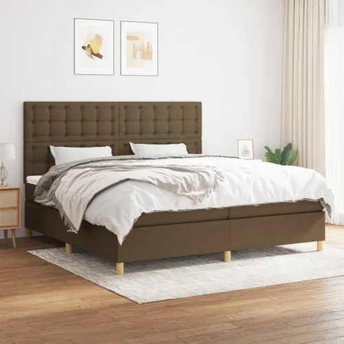 Boxspring - Krevet s oprugama i madracem tamnosmeđi 200x200 cm od tkanine - Tamno smeđa 200 x 200 cm gumbi Tamno smeđa Cijena