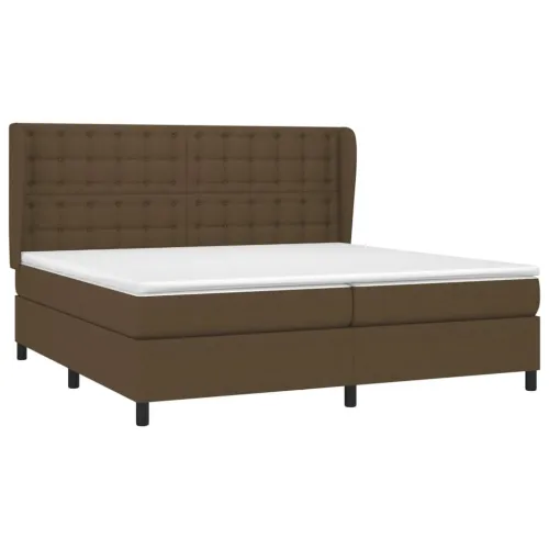 Boxspring - Krevet s oprugama i madracem tamnosmeđi 200x200 cm od tkanine - Tamno smeđa 200 x 200 cm gumbi Tamno smeđa Cijena