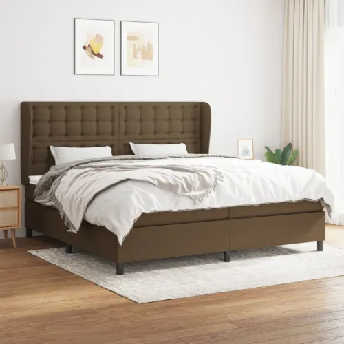 Boxspring - Krevet s oprugama i madracem tamnosmeđi 200x200 cm od tkanine - Tamno smeđa 200 x 200 cm gumbi Tamno smeđa Cijena