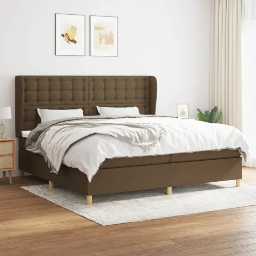 Boxspring - Krevet s oprugama i madracem tamnosmeđi 200x200 cm od tkanine - Tamno smeđa 200 x 200 cm gumbi Tamno smeđa Cijena