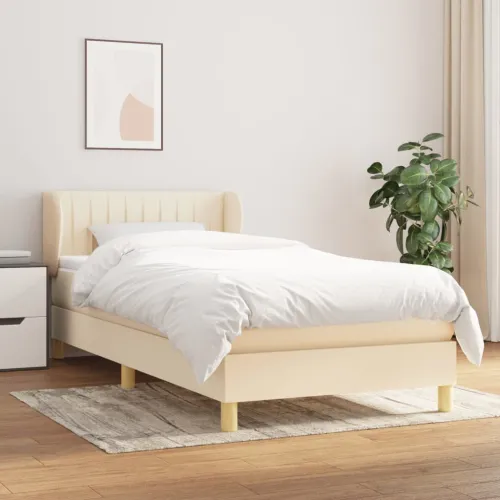 Boxspring - Krevet s oprugama i madracem krem 90 x 200 cm od tkanine - Krema 90 x 200 cm Okomite pruge Krema Cijena
