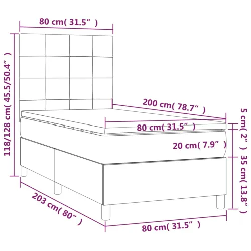 Boxspring - Krevet s oprugama i madracem tamnosmeđi 80x200 cm od tkanine - Tamno smeđa 80 x 200 cm Blok s kvadratima Tamno smeđa Cijena