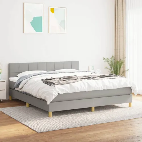 Boxspring - Krevet s oprugama i madracem svjetlosivi 180x200 cm od tkanine - Svjetlosiva 180 x 200 cm Blok s kvadratima Svjetlos Cijena