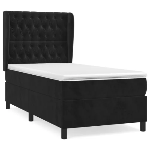 Box spring krevet s madracem crni 100x200 cm baršunasti - Crna 100 x 200 cm Dizajn s gumbima Cijena