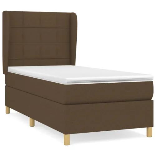Boxspring - Krevet s oprugama i madracem tamnosmeđi 90 x 190 cm od tkanine - Tamno smeđa 90 x 190 cm Blok s kvadratima Tamno sme Cijena
