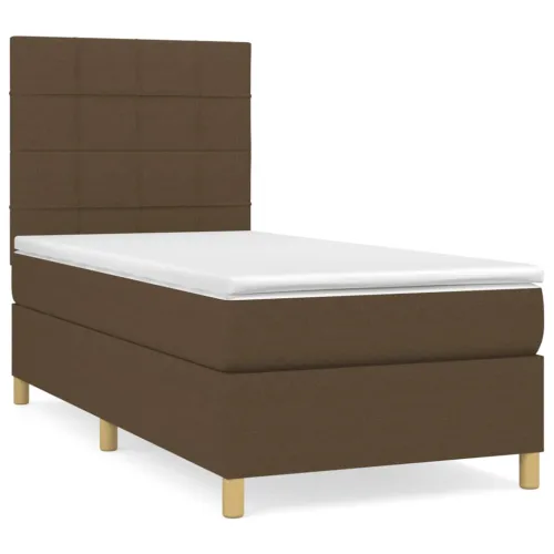 Boxspring - Krevet s oprugama i madracem tamnosmeđi 90 x 190 cm od tkanine - Tamno smeđa 90 x 190 cm Blok s kvadratima Tamno sme Cijena
