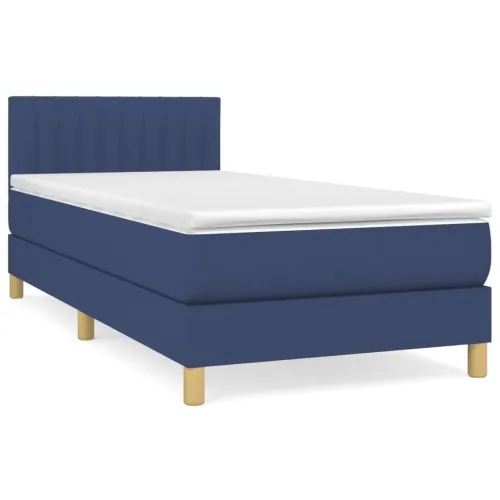 Boxspring - Krevet s oprugama i madracem plavi 90 x 200 cm od tkanine - Plava 90 x 200 cm Okomite pruge Plava Cijena