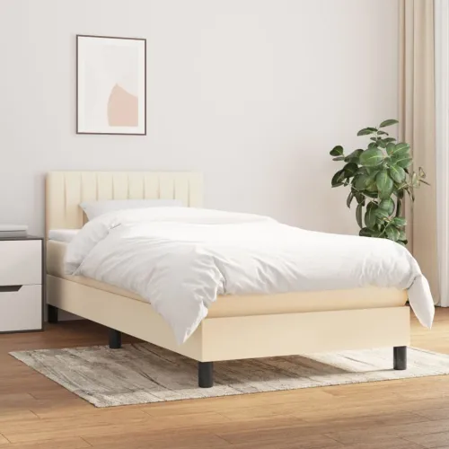 Boxspring - Krevet s oprugama i madracem krem 90 x 200 cm od tkanine - Krema 90 x 200 cm Okomite pruge Krema Cijena
