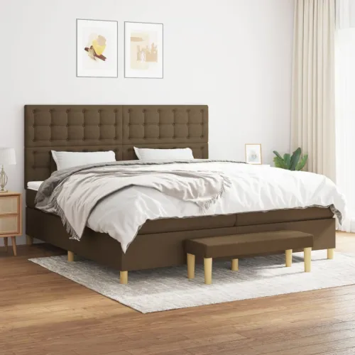 Boxspring - Krevet s oprugama i madracem tamnosmeđi 200x200 cm od tkanine - Tamno smeđa 200 x 200 cm gumbi Tamno smeđa Cijena