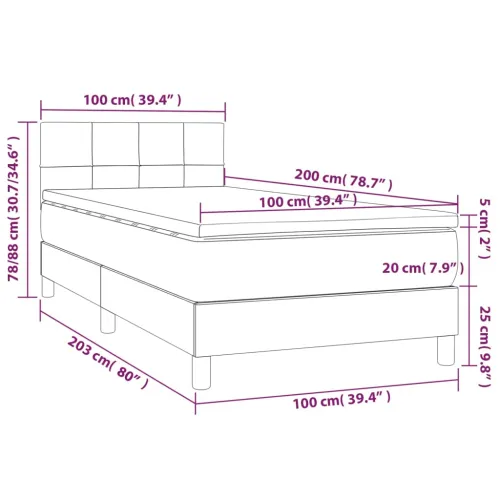 Box spring krevet s madracem tamnosivi 100x200 cm baršunasti - Tamno siva 100 x 200 cm Blok s kvadratima Tamno siva Cijena