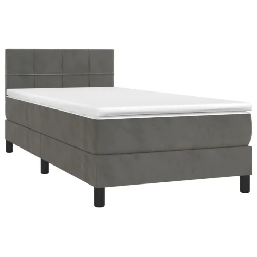 Box spring krevet s madracem tamnosivi 100x200 cm baršunasti - Tamno siva 100 x 200 cm Blok s kvadratima Tamno siva Cijena