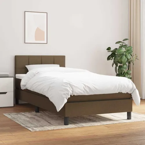 Boxspring - Krevet s oprugama i madracem tamnosmeđi 90 x 200 cm od tkanine - Tamno smeđa 90 x 200 cm Blok s kvadratima Tamno sme Cijena