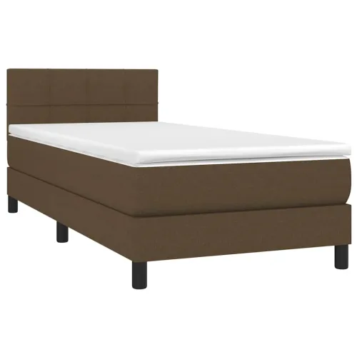 Boxspring - Krevet s oprugama i madracem tamnosmeđi 90 x 200 cm od tkanine - Tamno smeđa 90 x 200 cm Blok s kvadratima Tamno sme Cijena